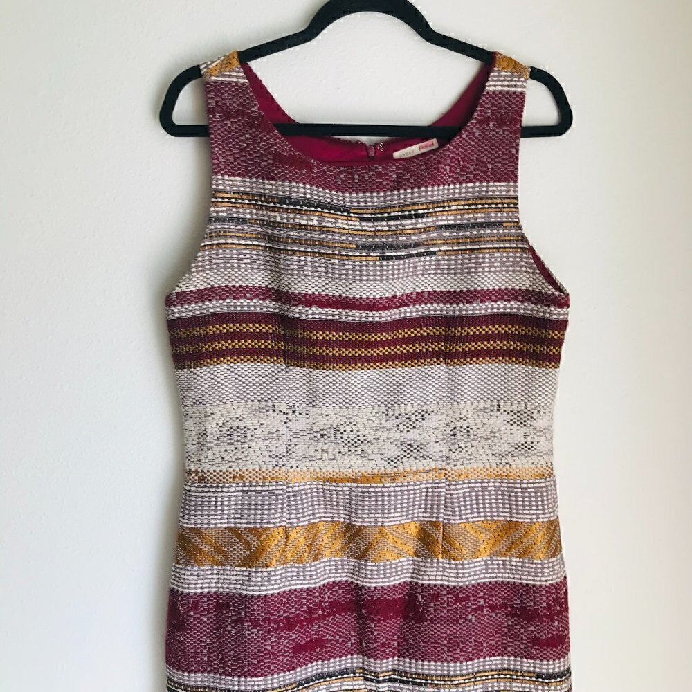 Anthropologie Paper Crown Striped Tweed Singapore Sheath Dress Size M
